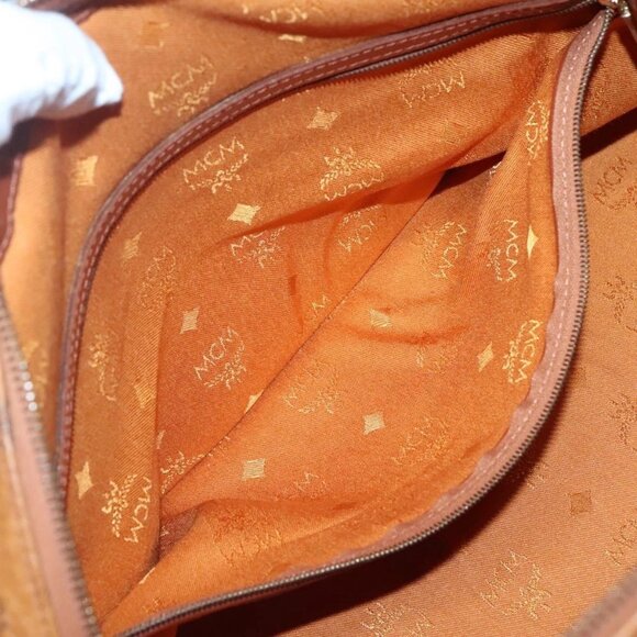 MCM Logogram Vicetos Boston Bag PVC Leather Brown Gold Auth 124167 - Picture 14 of 16